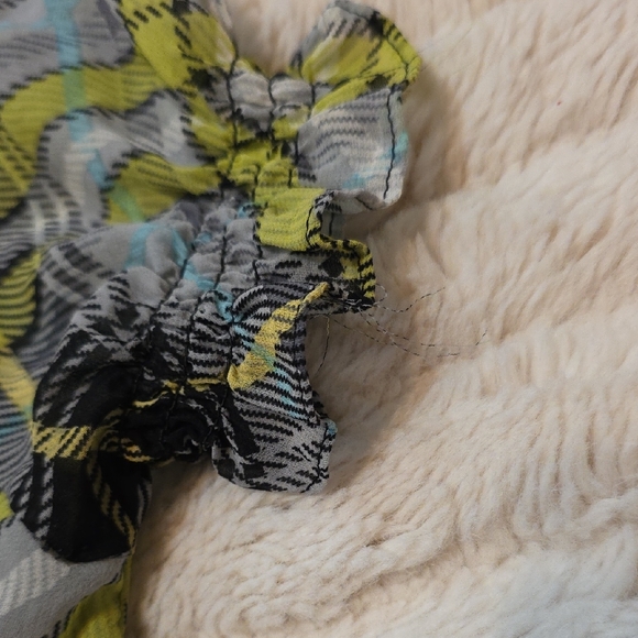 Plaid Ruffle Button-Front Top - Green/Blue/Black - Picture 7 of 9